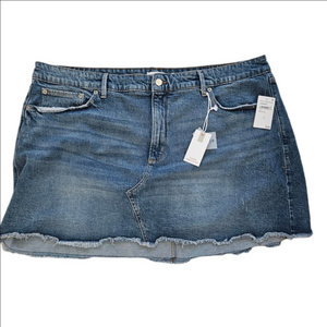 Good American Blue Denim Mini Skirt Frayed Hem